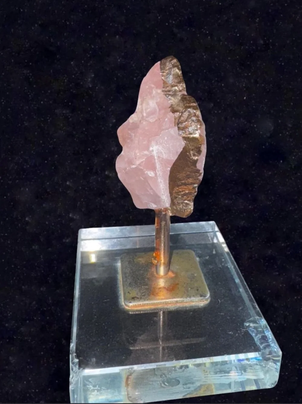 Rose Quartz Decorative Crystal on Gold Stand - Home Accents